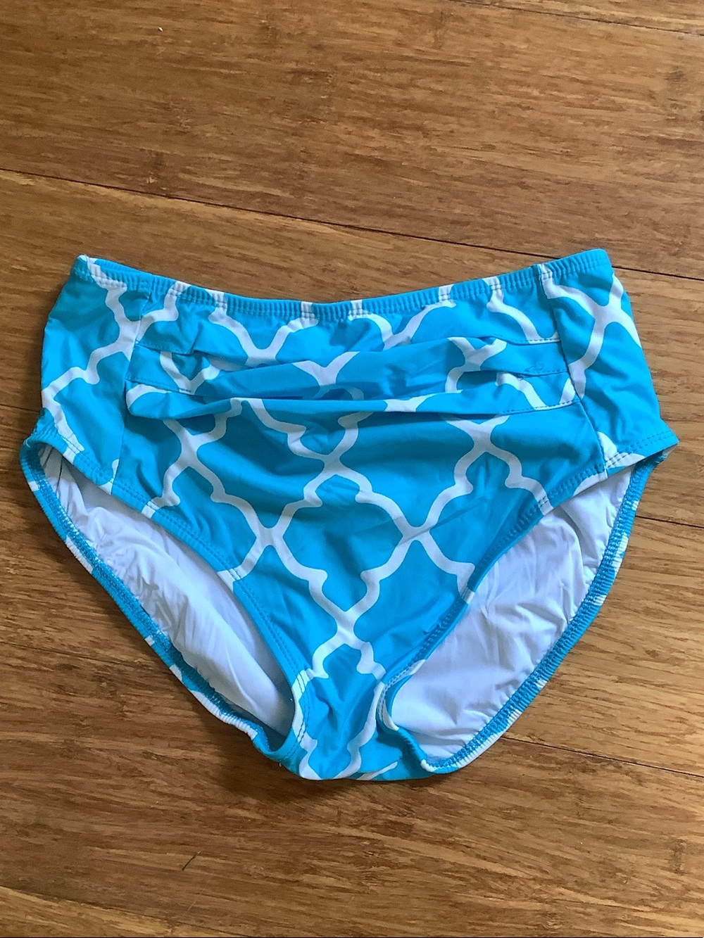 Tara Grinna Women’s Turquoise Swim Bottom with White Lattice Pattern